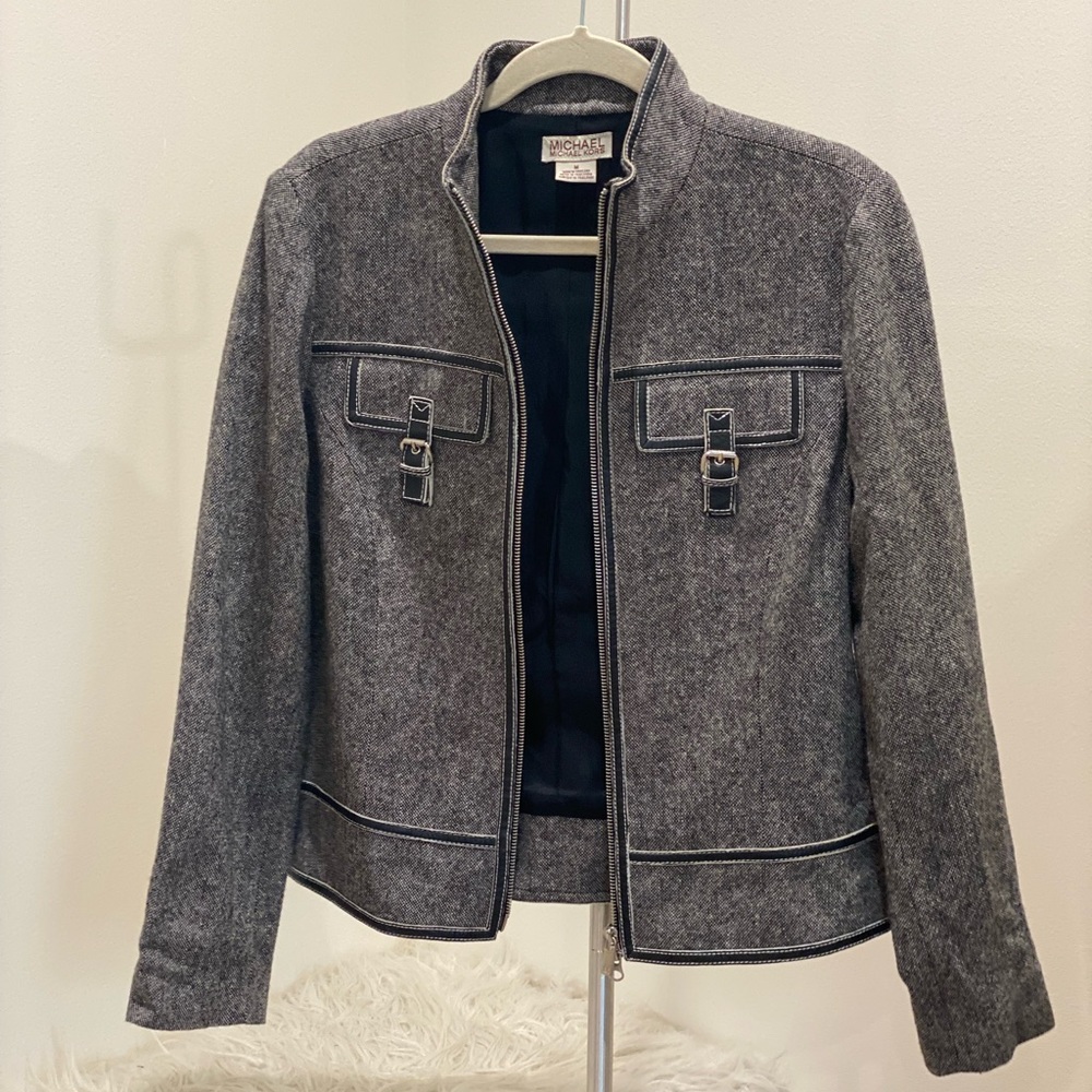 MICHAEL Michael Kors zip up jacket with front pockets. Grey and black. Size M.